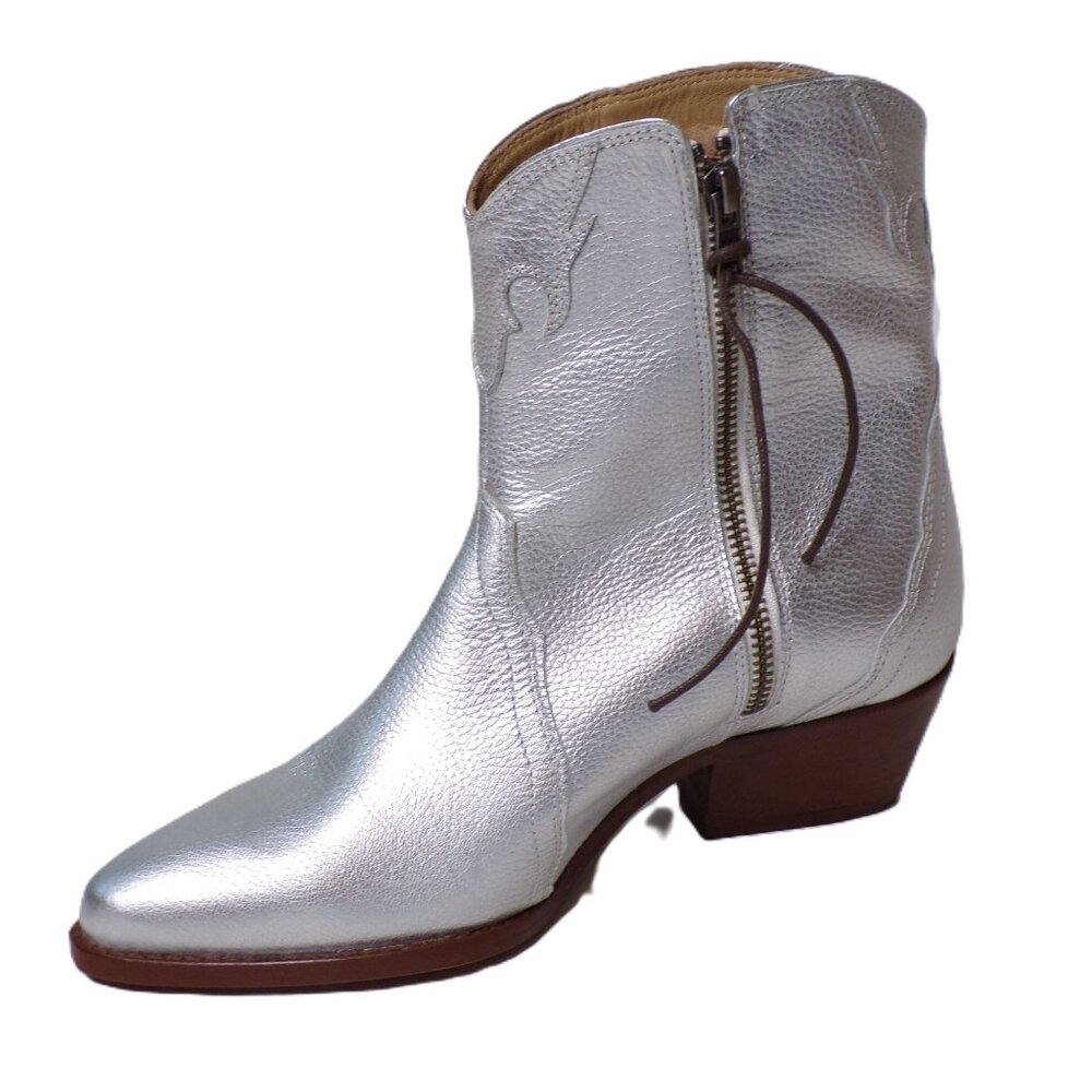 🆕FREE PEOPLE New Frontier Western Ankle Bootie Boot 6.5 Silver - Picture 11 of 12